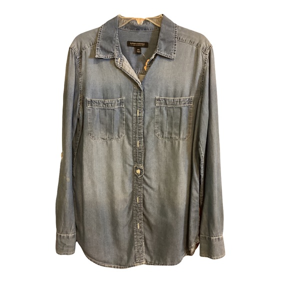 BANANA REPUBLIC Dillon Utility Chambray Button Up Shirt Distressed Sz XS - Picture 3 of 11